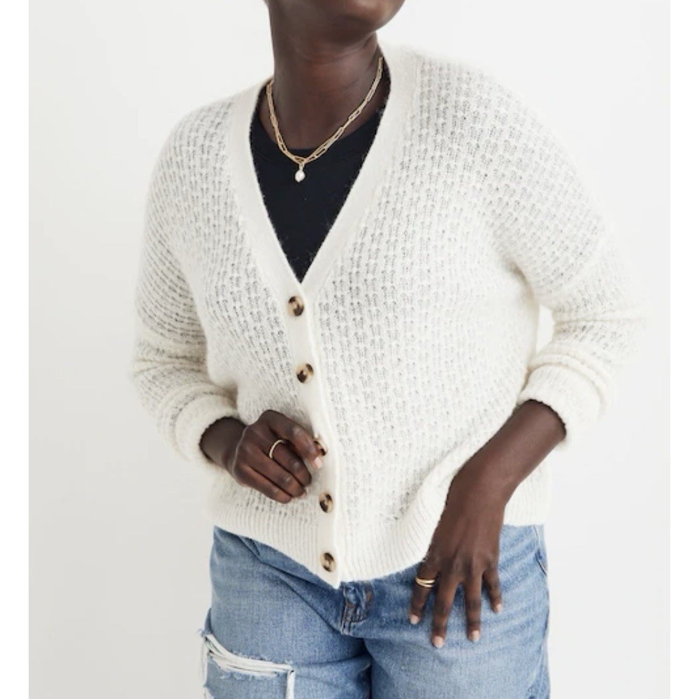 Madewell Oversized Crop Mayfair Sweater Cardigan Ivory Alpaca Blend Buttons XXS
